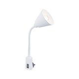 White flexible LED plug-in reading light with switch made of plastic for focused lighting