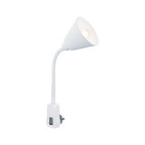 White flexible LED plug-in reading light with switch made of plastic for focused lighting