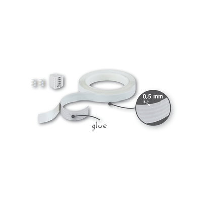 White adhesive tape 0.5 mm thick with glue surface, accessory for LED strip installation