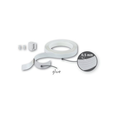 White 0.5 mm thick LED adhesive tape with connectors for LED strip installation
