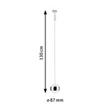 Moderner Pendelleuchte mit weißem Kabel und chromfarbenem Kugelschirm, Länge 130 cm, Durchmesser 87 mm