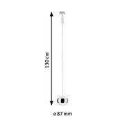 Moderne Pendelleuchte mit weißem Kabel und chromfarbenem Kugelschirm, 130 cm Länge, LED Beleuchtung