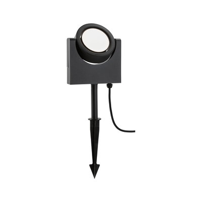 Black LED garden spotlight with plastic ground spike for outdoor lighting and garden illumination