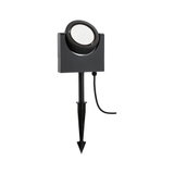 Black LED garden spotlight with plastic ground spike for outdoor lighting and garden illumination