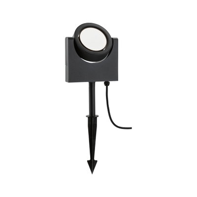 Black LED garden spotlight with plastic ground spike for outdoor lighting and garden illumination