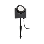 Black metal LED outdoor spotlight with ground spike for garden and exterior lighting