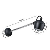 Black LED wall light with stainless steel arm, 416 mm length, 90 mm diameter, modern indoor lighting