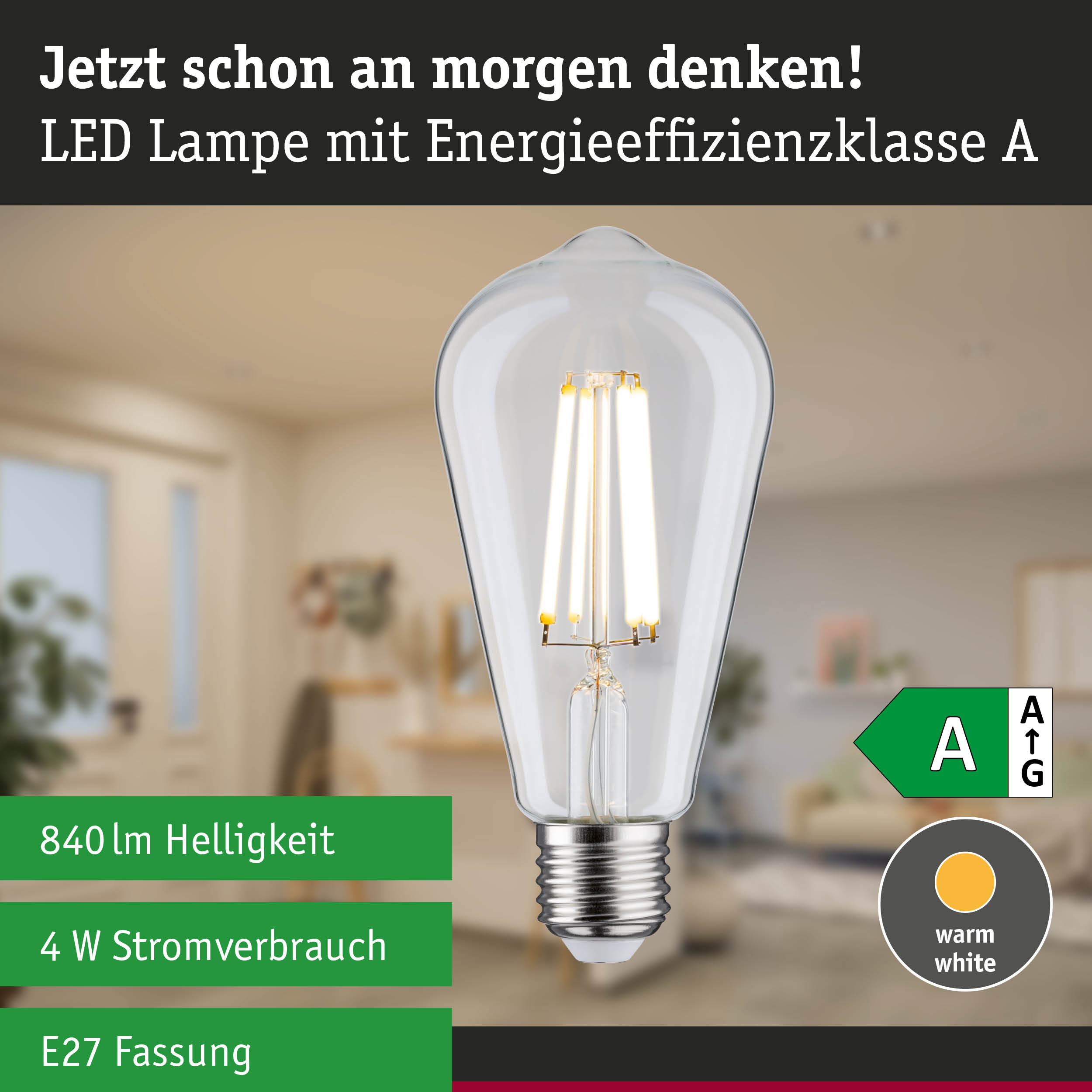 Efficient-Line Filament 230V LED Kolben ST64 E27 840lm 4W 3000K Klar