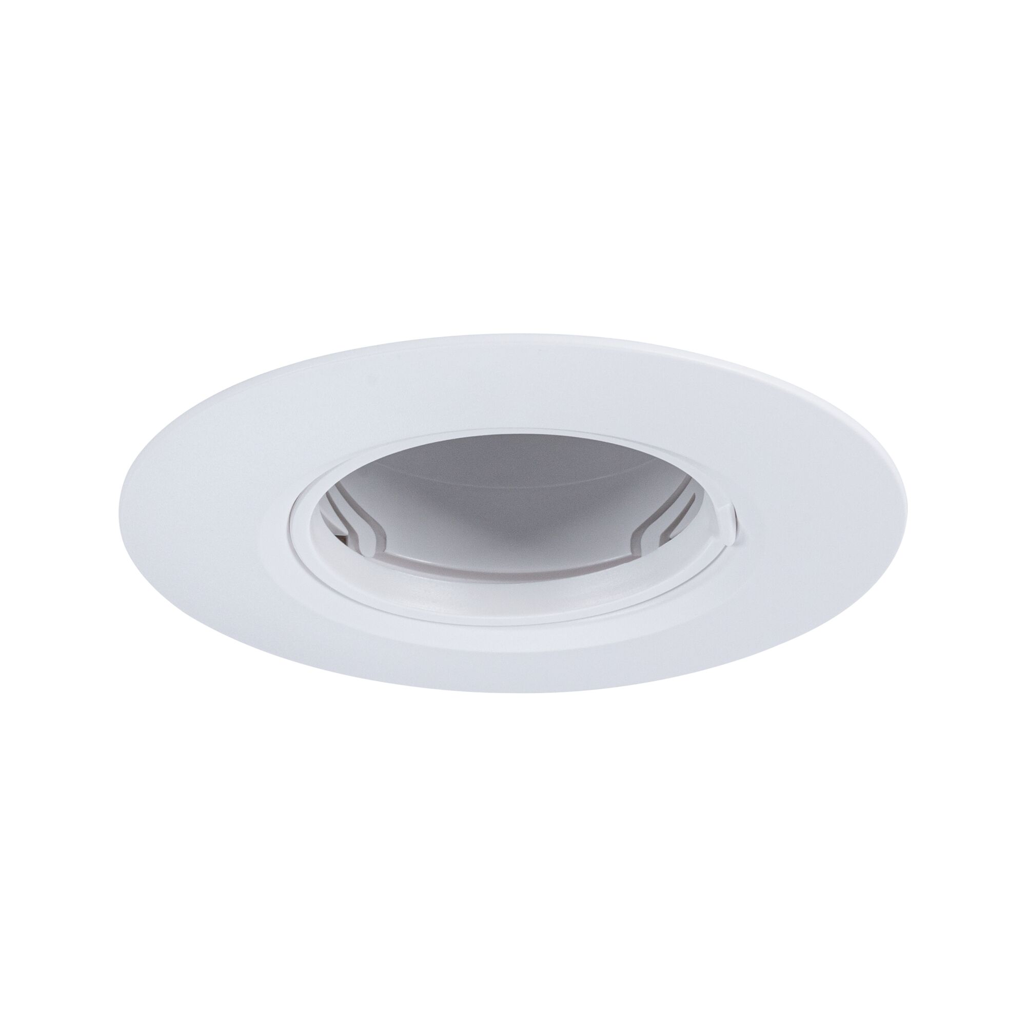 Round white recessed spotlight made of plastic for dimmable LED lamps, modern design.