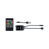 Black IR remote with controller and cables for LED light control featuring color selection and music mode