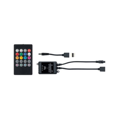 Black IR remote with controller and cables for LED light control featuring color selection and music mode