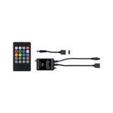 Black IR remote with controller and cables for LED light control featuring color selection and music mode