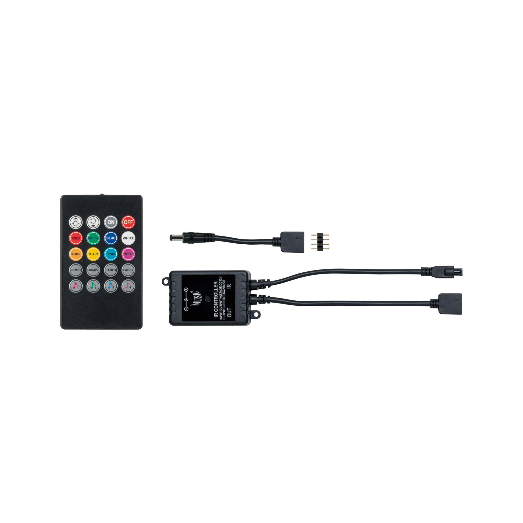 Télécommande IR noire avec boutons colorés et contrôleur assorti pour commande d'éclairage LED