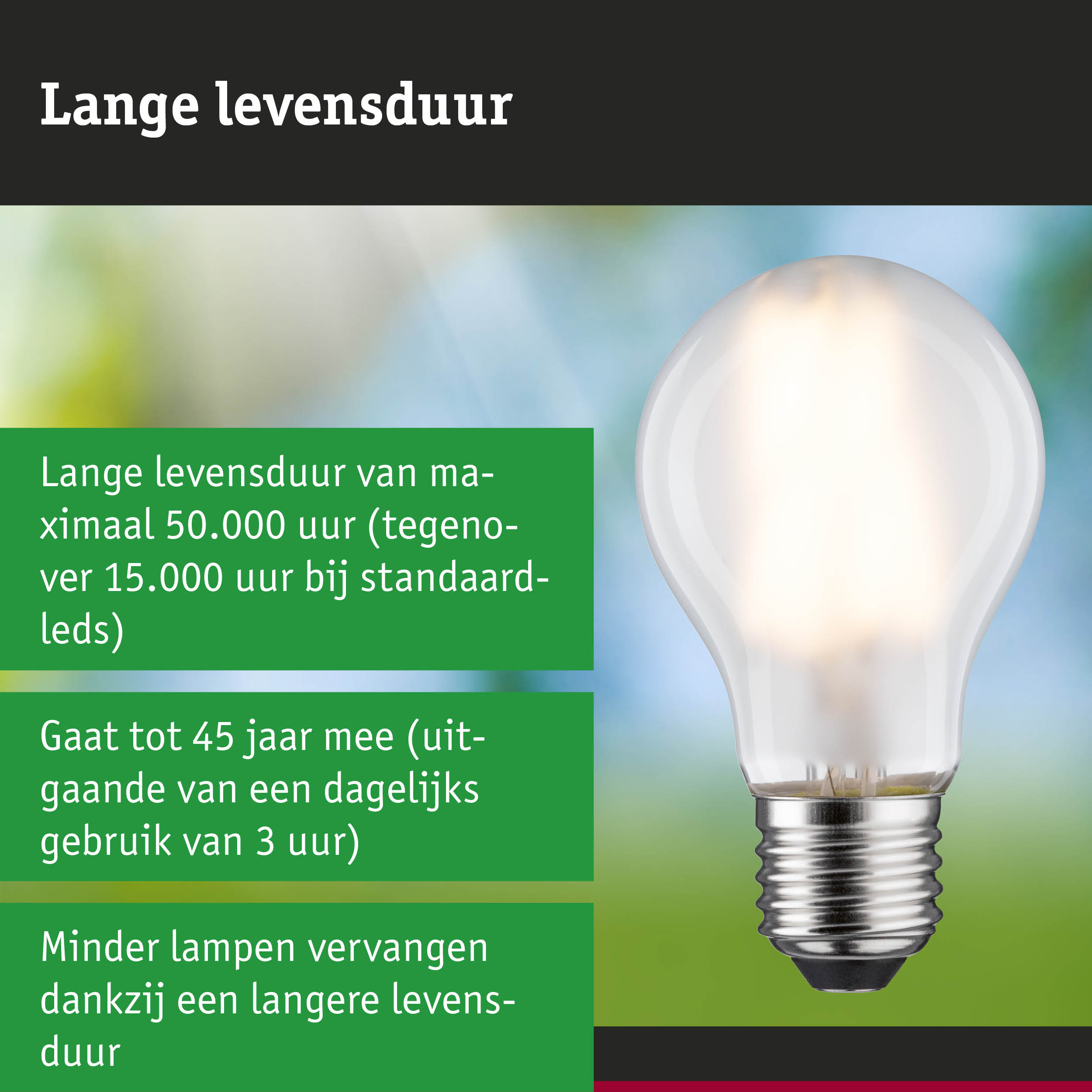 LED-lamp in hand met nadruk op langere levensduur en energiezuinigheid van LED-verlichting