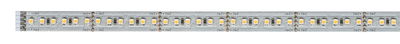 Long LED strip light with warm white LEDs on silver board for flexible lighting solutions