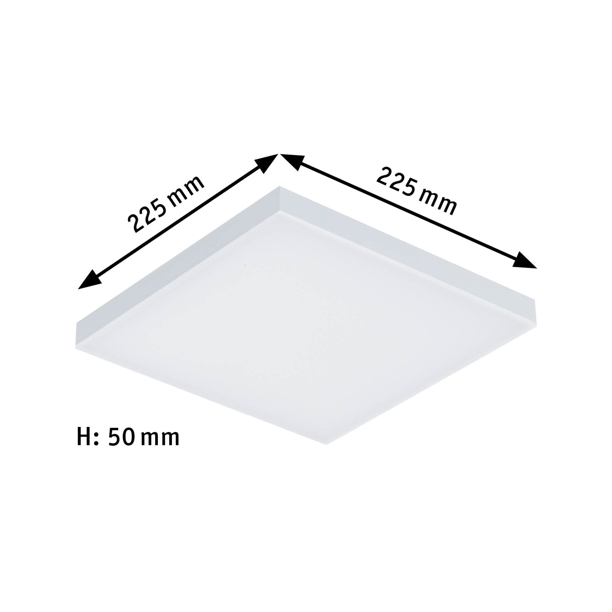 Plafonnier LED carré blanc en plastique, dimensions 225x225 mm et hauteur 50 mm