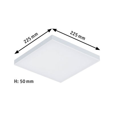 Plafonnier LED carré blanc en plastique, dimensions 225x225 mm et hauteur 50 mm
