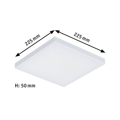 Square white LED ceiling light made of plastic, 225x225 mm size and 50 mm height