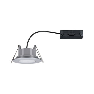 Rundes LED-Einbaustrahler-Gehäuse aus silbernem Aluminium mit schwarzem Anschlusskabel für Wohnraumbeleuchtung