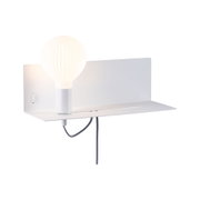 White metal wall lamp with ribbed LED bulb and fabric cable for modern home lighting