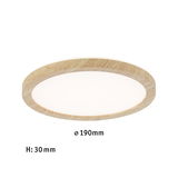 Round LED ceiling light with natural wood frame, 190 mm diameter, 30 mm height