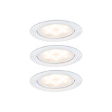 Trois spots encastrés LED blancs avec lumière blanc chaud et design rond pour éclairage intérieur moderne