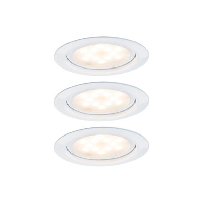 Trois spots encastrés LED blancs avec lumière blanc chaud et design rond pour éclairage intérieur moderne