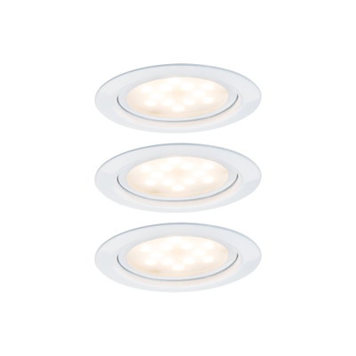 Trois spots encastrés LED blancs avec lumière blanc chaud et design rond pour éclairage intérieur moderne