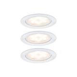 Three white LED recessed spotlights with warm white light and round design for modern indoor lighting