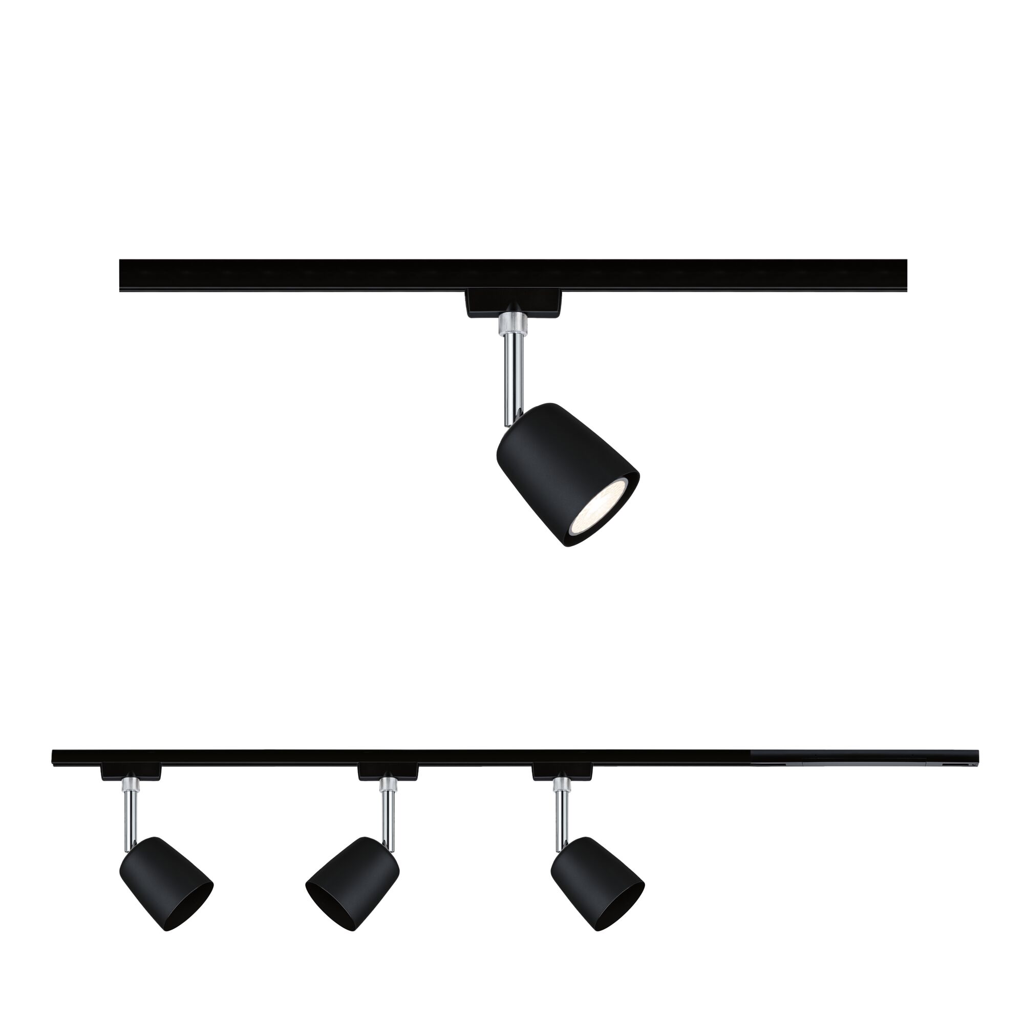 URail Reflektor torowy Cover Zestaw startowy GU10 max. 10W ściemnialny 230V Czarny matowy/Chrom Black metal LED spotlight on black track, adjustable for modern interior lighting solutions