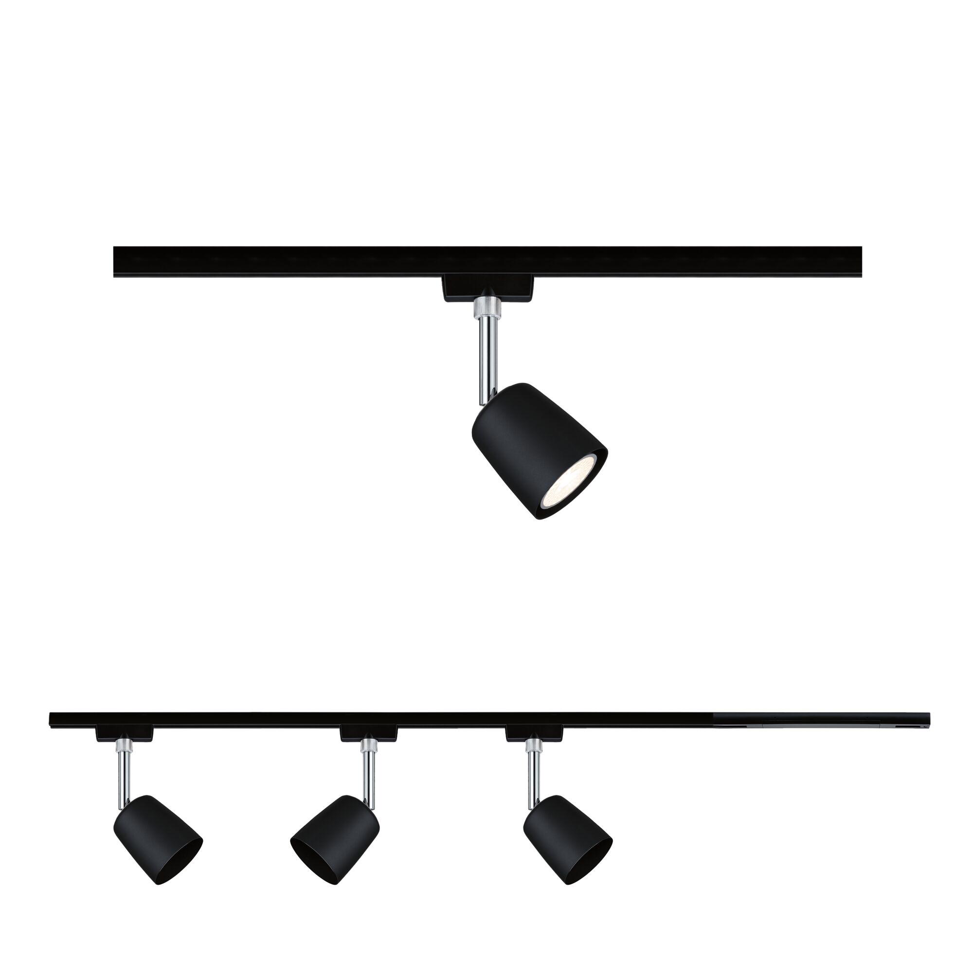 URail Rail spot Cover Starter set GU10 max. 10W dimmable 230V Black matt/Chrome Black metal LED spotlight with adjustable head on black rail for modern indoor lighting solutions