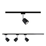 Spot LED noir en métal avec tête réglable sur rail noir pour éclairage intérieur moderne
