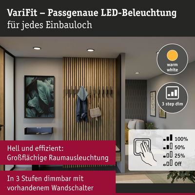 VariFit LED-Einbauleuchte in warmweiß mit 3-Stufen-Dimmung für effiziente Raumbeleuchtung