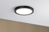 Rund LED-loftlampe med sort metalramme og hvid diffuser til moderne belysning