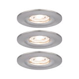 Drei runde Einbaustrahler aus gebürstetem Aluminium in Silber für moderne LED-Beleuchtung