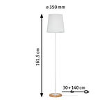 Lampadaire blanc en tissu avec base en bois, hauteur 161,5 cm, diamètre 350 mm, câble de 170 cm