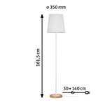 Stehende weiße Stofflampe mit Holzfuß, 161,5 cm hoch, 350 mm Durchmesser, Kabel 170 cm lang