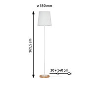 Lampadaire avec abat-jour blanc en tissu et base en bois, hauteur 161,5 cm, éclairage moderne