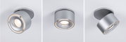 Modern silver metal LED ceiling spotlight with adjustable light angle for living spaces