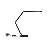 Black LED desk lamp with adjustable arm and round base, energy-saving table light for office use
