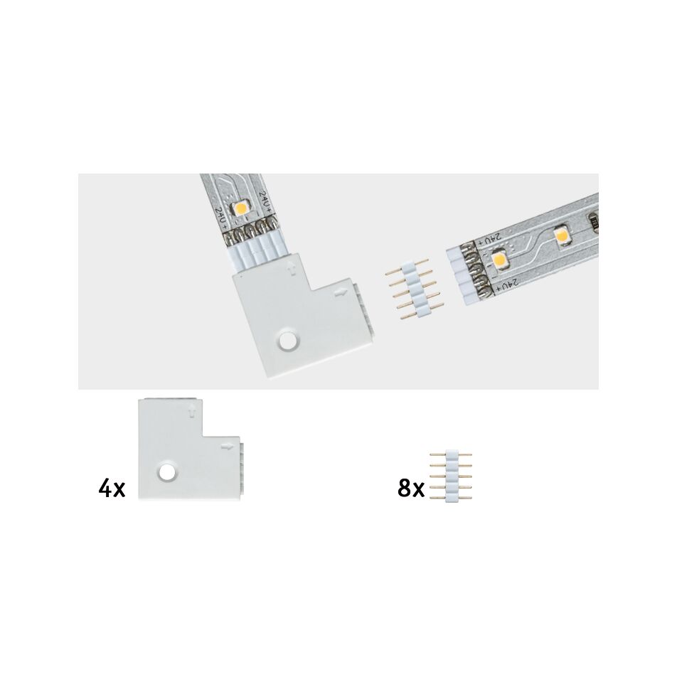 MaxLED accessoires Verbindingen Hoekstuk 25x25mm max. 144W Wit Witte LED-strip hoekconnectoren en 4-pins stekkers voor flexibele LED-strip montage