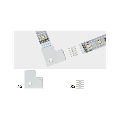 White LED strip corner connectors and 4-pin plugs for flexible LED light strip installation