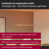 Luminaire suspendu Lesko au design épuré avec lumière blanche chaude, idéal au-dessus de la table à manger