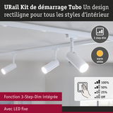 Kit de démarrage URail Tubo blanc avec LED fixe, fonction 3-Step-Dim et lumière blanc chaud pour intérieur moderne