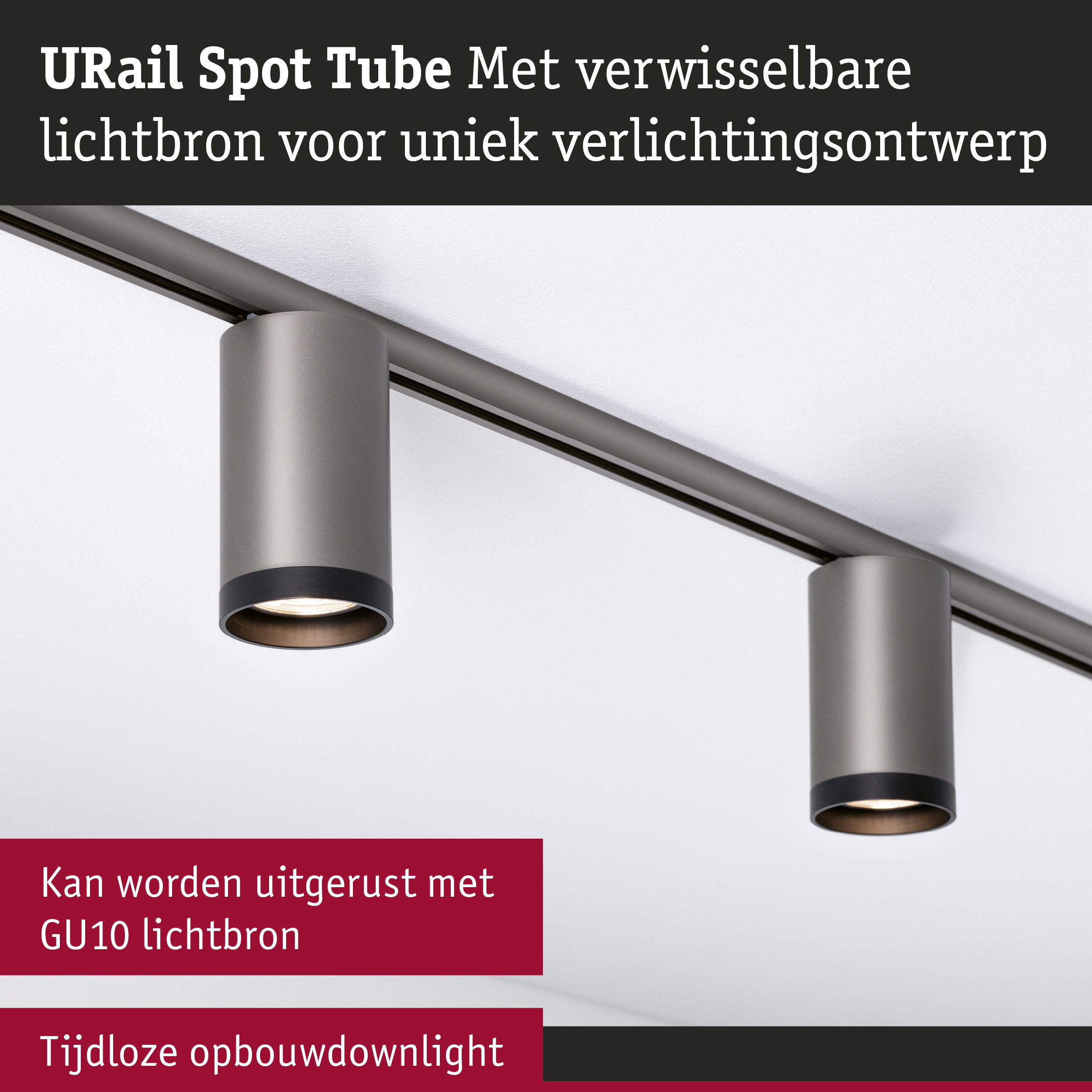 URail Railspot Tube GU10 max. 10W dimbaar 230V Titaanium