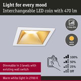 White LED recessed light with warm white 2700K and 3-step dimming for versatile home lighting