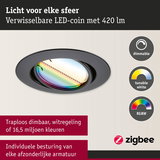 Zwarte LED-inbouwspot met dimbare RGBW-kleurregeling en instelbaar wit licht voor persoonlijke verlichting