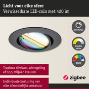 Zwarte inbouw LED-spot met verwisselbare LED-coin en dimbare RGBW-kleurregeling