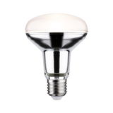 Reflector light bulb with E27 base made of glass and metal in silver and white for lighting