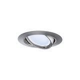 Round recessed spotlight in brushed stainless steel with adjustable LED light for versatile room lighting